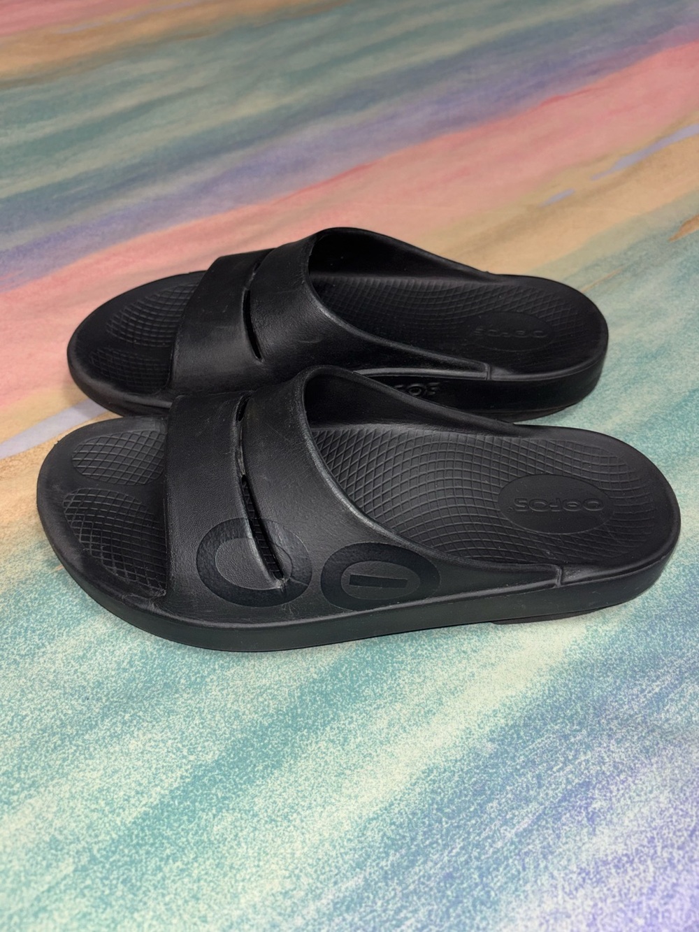 OOFOS OOahh Sport Slide Sandals Black Recovery  women’s size 8
